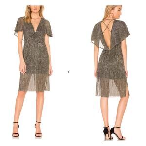 LKnWOT Halston Heritage Revolve Metallic‎ Gold Black V-neck Dress S